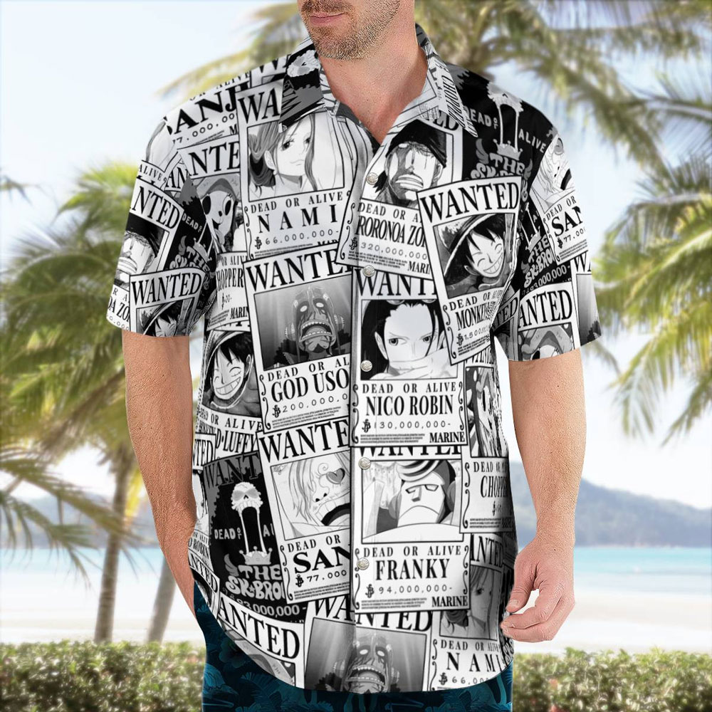 Anime One Piece Manga Wanted Hawaiian Shirt live Anime One Piece Manga Wanted Hawaiian Shirt live