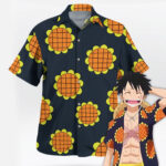 Luffy Dressrosa Shirt Cosplay Outfit Sunflower Button-up