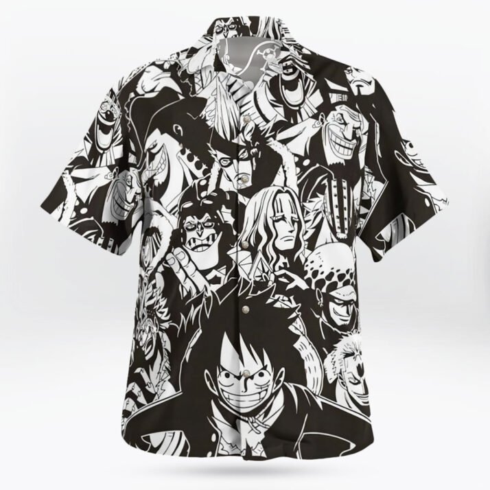 One Piece Black and White Traracters Hawaiian Shirt