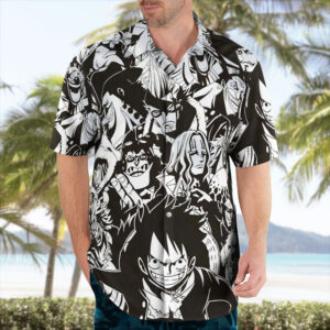 One Piece Black and White Traracters Hawaiian Shirt