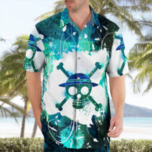 One Piece Logo Blue Button up Shirts