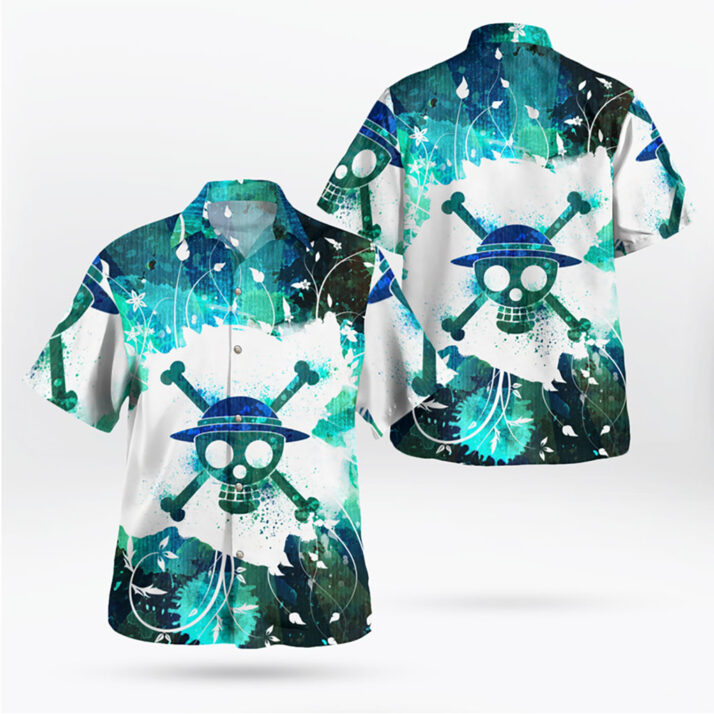 One Piece Logo Blue Button up Shirts