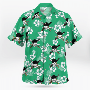 One Piece Roronoa Zoro Blue Button Up Hawaiian Shirt