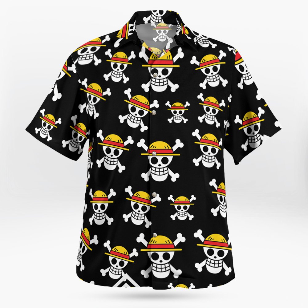 Straw Hat Pirates Jolly Roger Black Button Up Hawaiian Shirts 5 Straw Hat Pirates Jolly Roger Button Up Hawaiian Shirts