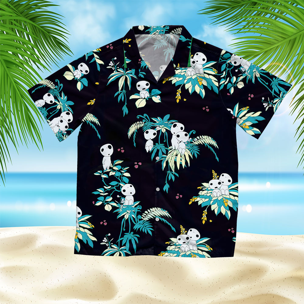 Anime Ghibli Princess Mononoke Kodama Dark Hawaiian Shirt 3 Anime Ghibli Princess Mononoke Kodama Dark Hawaiian Shirt