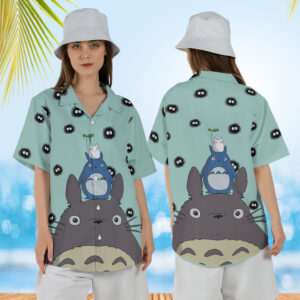 Anime Ghibli Totoro and Soot Sprites Hawaiian Shirt for Womens