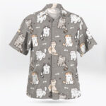Kawaii Cat Pattern Button Up Gray Hawaiian Shirt