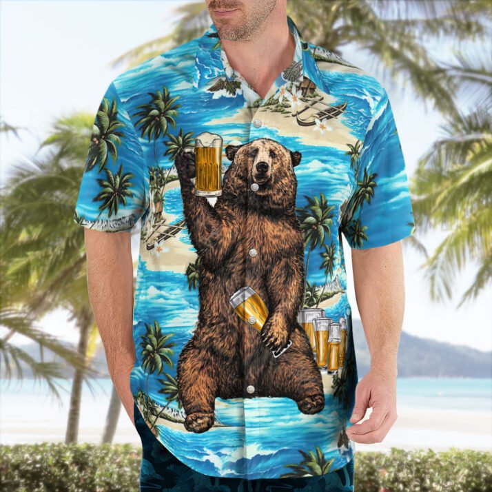 Bear Drinking Beer Beach Hawaiian Shirt