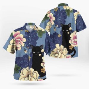 Black Cat And Flower Hawaiian Tropical Shirts