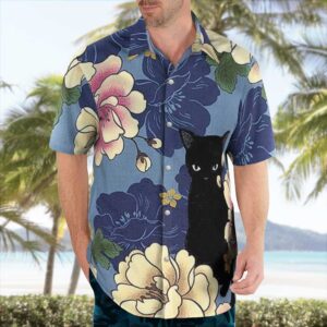 Black Cat And Flower Hawaiian Tropical Shirts
