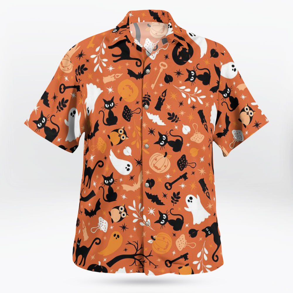 Black Cat Halloween Button Up Hawaiian Shirt for Adults 6 Black Cat Halloween Button Up