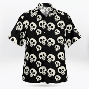 Black White Skull Pattern Button Up Hawaiian Shirt