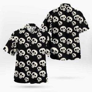 Black White Skull Pattern Button Up Hawaiian Shirt