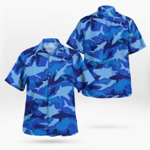 Blue Hand Painted Shark Button Up Shirts