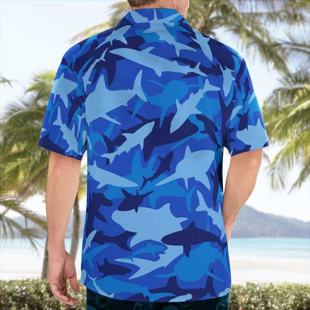 Blue Hand Painted Shark Button Up Shirts 6 Blue Hand Painted Shark Button Up Shirts