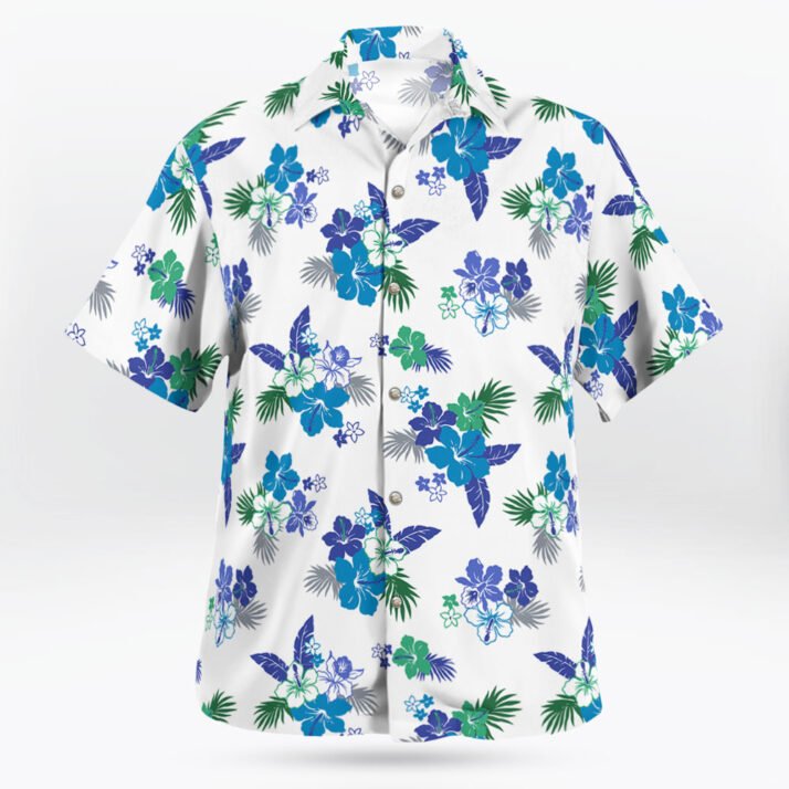 Blue and Green Hibiscus Pattern Hawaiian Shirt (1)