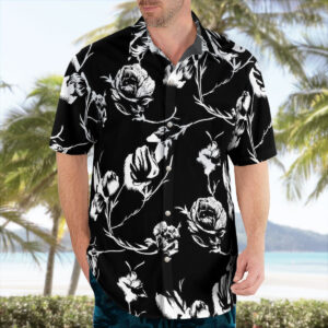 Carnation Floral Black White Pattern Hawaiian Shirt