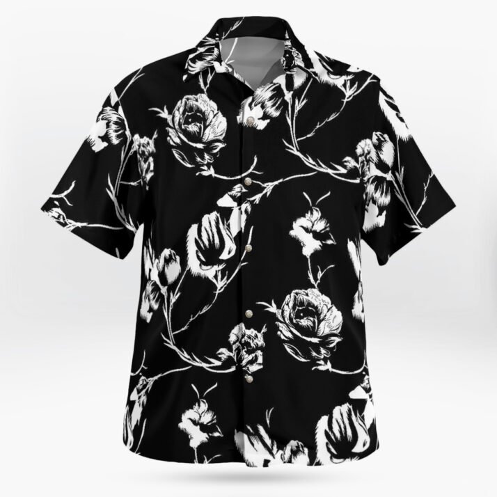 Carnation Floral Black White Pattern Hawaiian Shirt