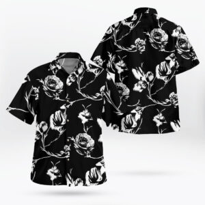 Carnation Floral Black White Pattern Hawaiian Shirt