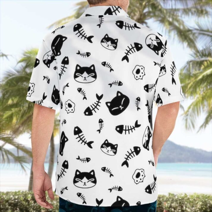 Cat and Fish Bone Pattern Hawaiian Shirts