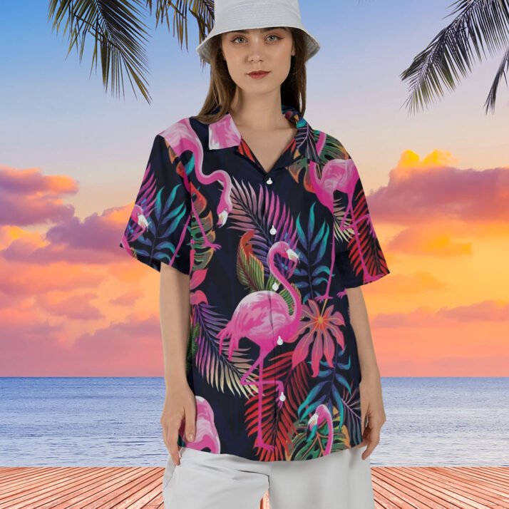 Pink Flamingo Pattern Aloha Hawaiian Shirt - Image 2