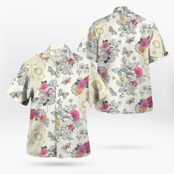 Floral Butterfly Skull Hawaiian Shirt