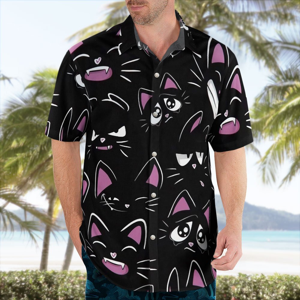 Funny Black Cat Face Button Up Hawaiian Shirt 8 Funny Black Cat Face Button Up Hawaiian Shirt