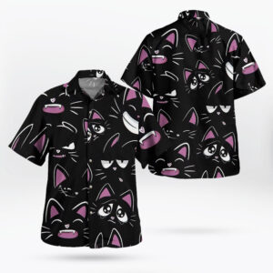 Funny Black Cat Face Button Up Hawaiian Shirt