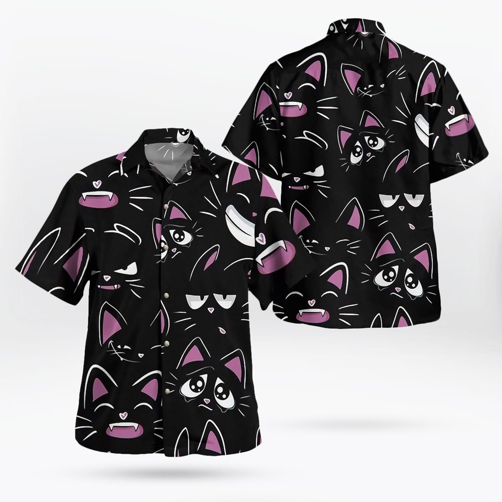 Funny Black Cat Face Button Up Hawaiian Shirt 7 Funny Black Cat Face Button Up Hawaiian Shirt