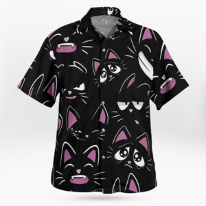 Funny Black Cat Face Button Up Hawaiian Shirt