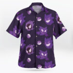 Gengar Pattern Pokemon Button Up Hawaiian Shirt