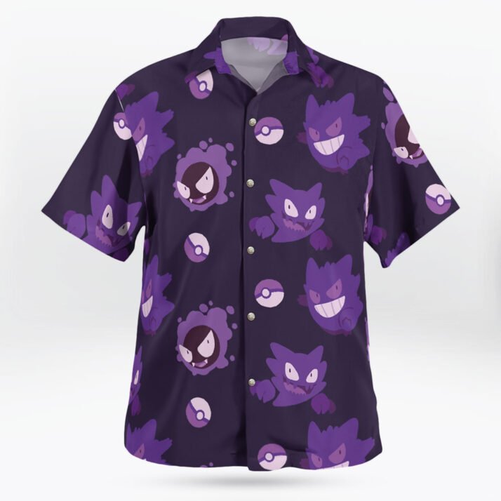 Gengar Pattern Pokemon Button Up Hawaiian Shirt