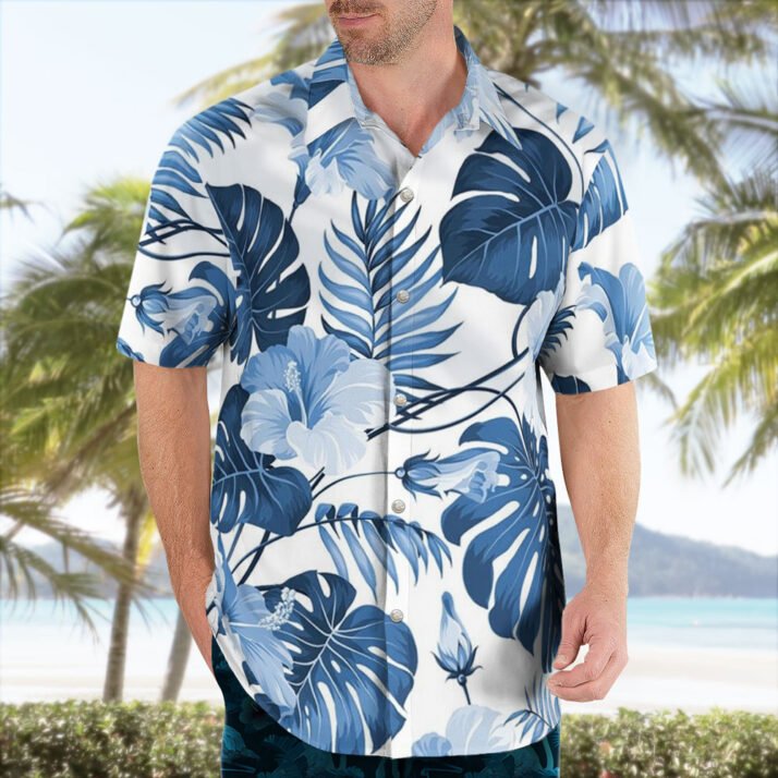 Hibiscus Fern Blue Hawaiian Shirt