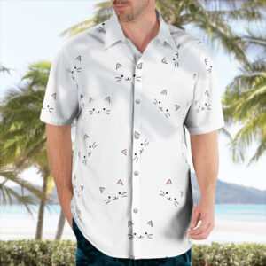 Kawaii Cat Face White Hawaiian Tropical Shirt