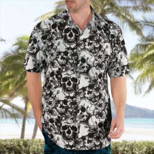 Men's Black White Skull Hawaiian Shirt