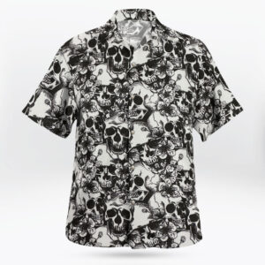 Men's Black White Skull Hawaiian Shirt av