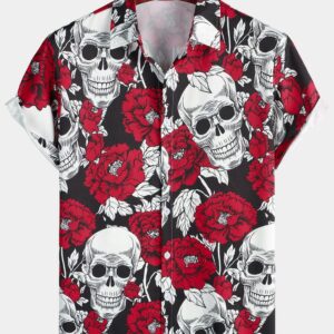 Rose Flower skull Hawaiian ShirtsRose Flower skull Hawaiian Shirts