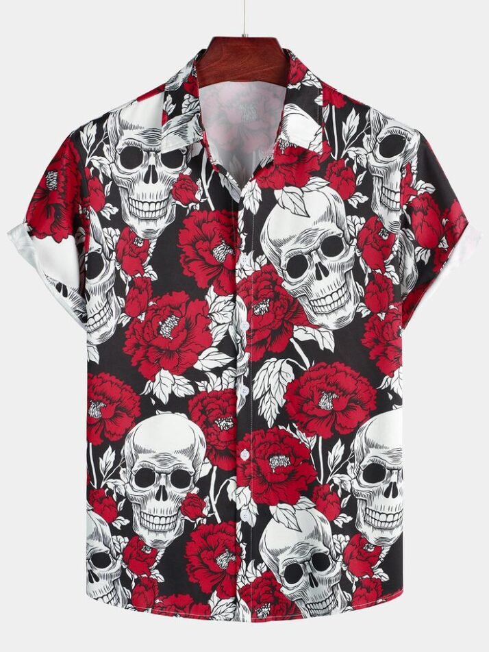 Rose Flower skull Hawaiian ShirtsRose Flower skull Hawaiian Shirts