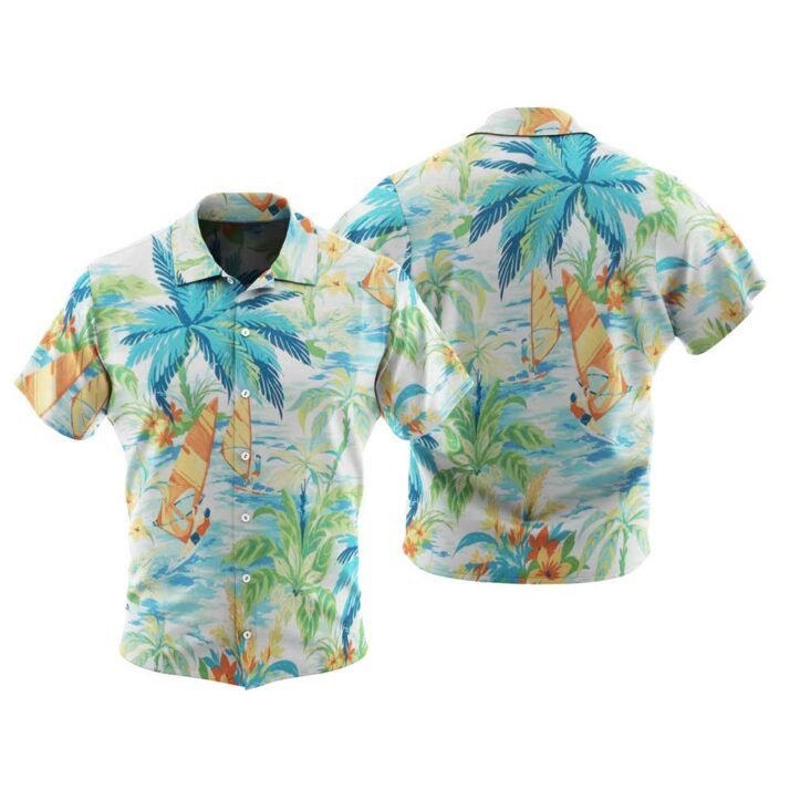Coconut Tree and Windsurfing Pattern Vintage Men's Hawaiian Shirt - Image 3