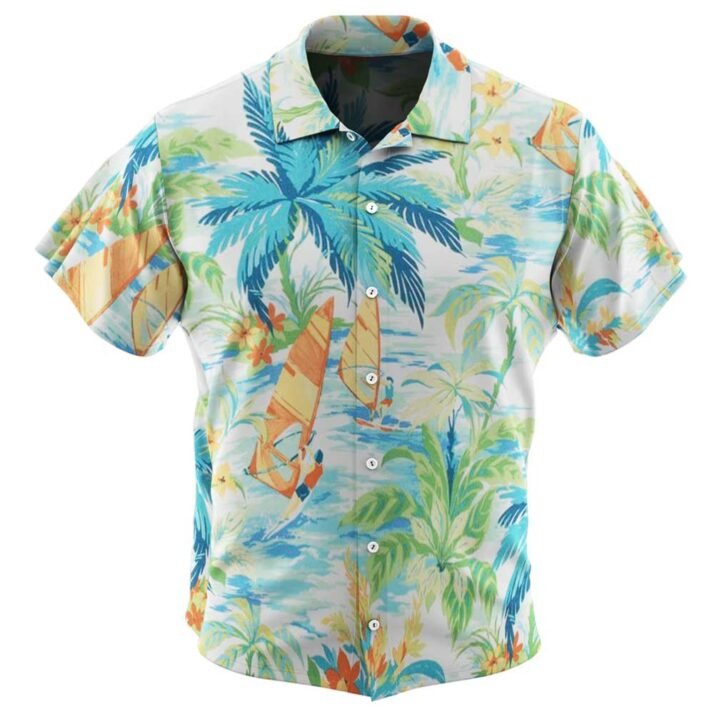 Coconut Tree and Windsurfing Pattern Vintage Men's Hawaiian Shirt - Image 2