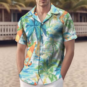 Coconut Tree and Windsurfing Pattern Vintage Men's Hawaiian Shirt