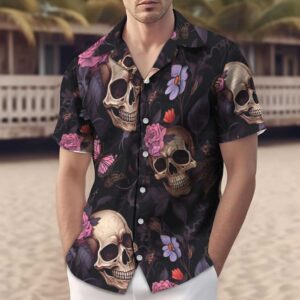 Mystical Skull Rose Pattern Hawaiian Shirts