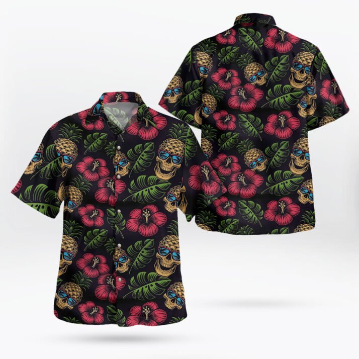 Pineapple Skull Hibiscus Pattern Hawaiian Shirt