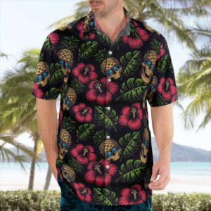 Pineapple Skull Hibiscus Pattern Hawaiian Shirt