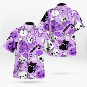 Purple halloween spooky designs Hawaiian shirts