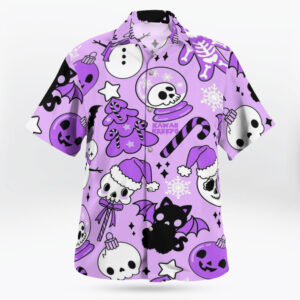 Purple halloween spooky designs Hawaiian shirts