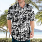 Black White Rose Skull Hawaiian Shirt