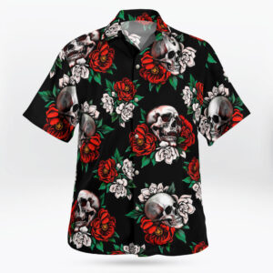Red Rose and Skull Hawaiian Shirts for Men