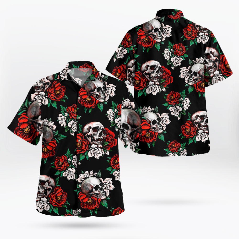 Red Rose and Skull Hawaiian Shirts for Men