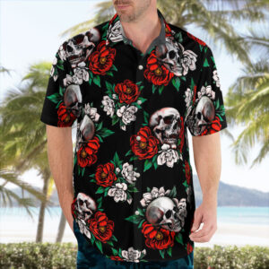 Red Rose and Skull Hawaiian Shirts for Men